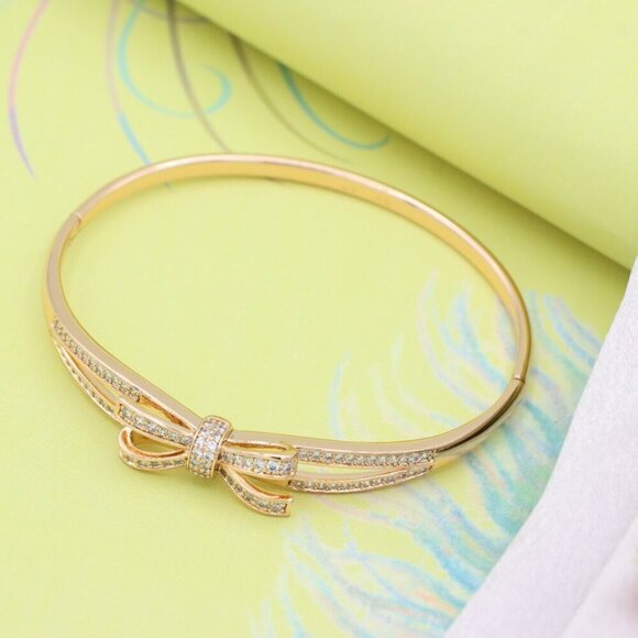 Rose Gold Bow Design Bangle with Sparkling Crystals, XPBL0573 - Picture 3 of 10